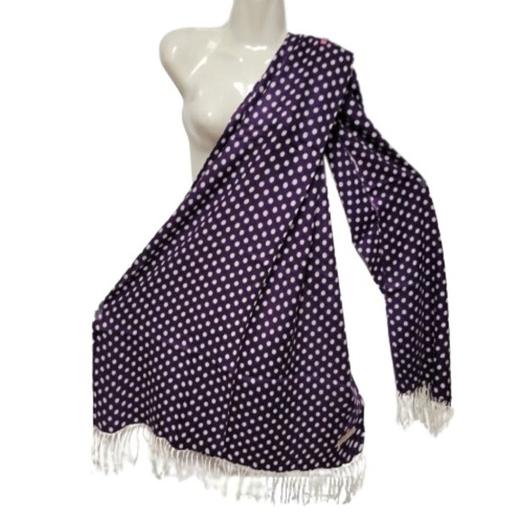 Purple Polka Dot Scarf Long Rectangular Scarf with Tassels - Picture 1 of 8